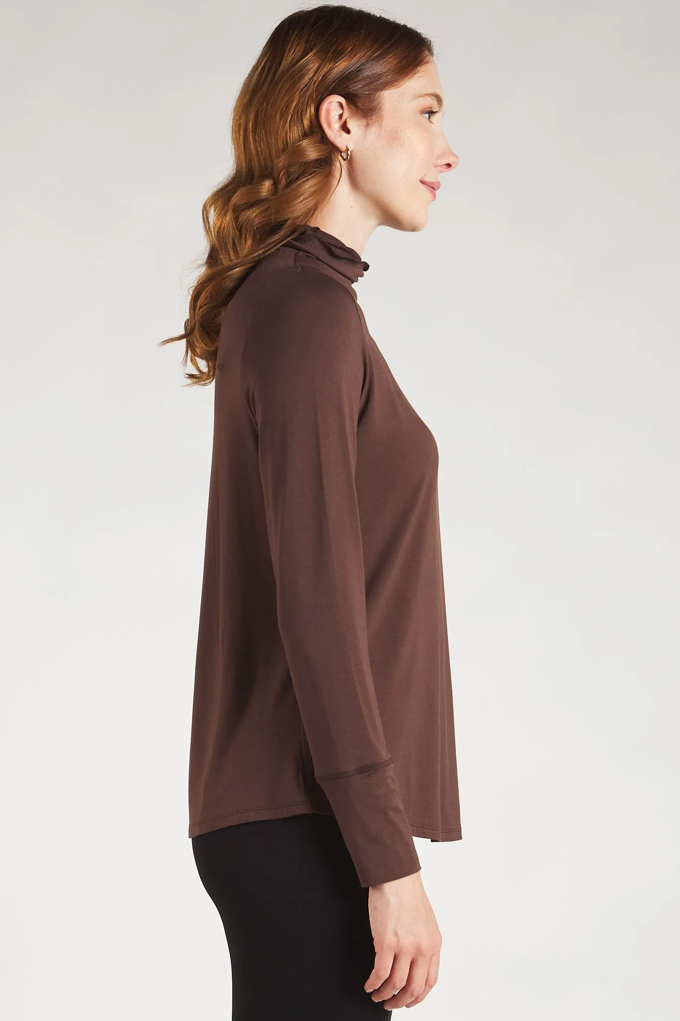 Dalya Funnel-Neck Bamboo Long Sleeve - Coffee Bean