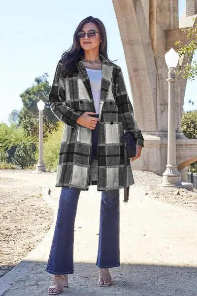 Double Take, Plaid Button Up Lapel Collar Coat