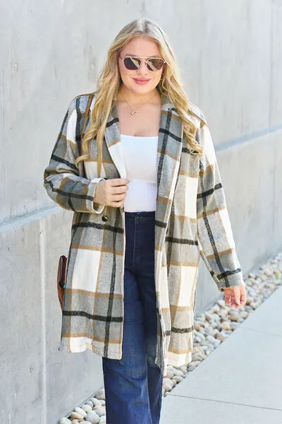 Double Take, Plaid Button Up Lapel Collar Coat
