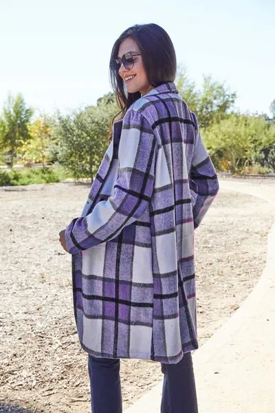 Double Take, Plaid Button Up Lapel Collar Coat