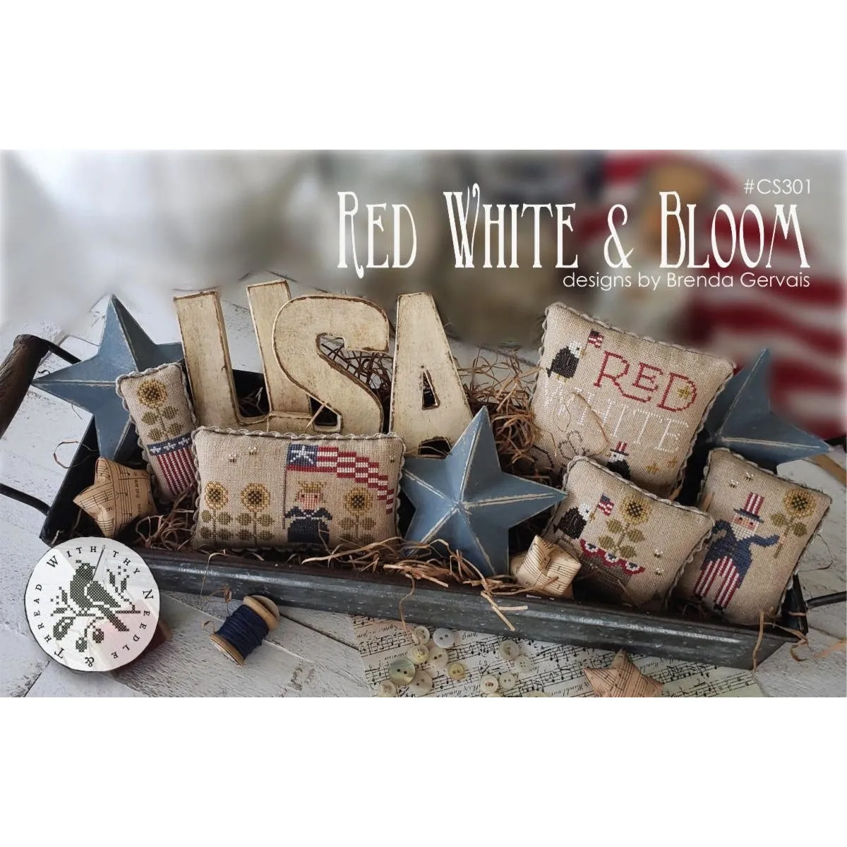 With Thy Needle & Thread ~ Red White & Bloom Pattern